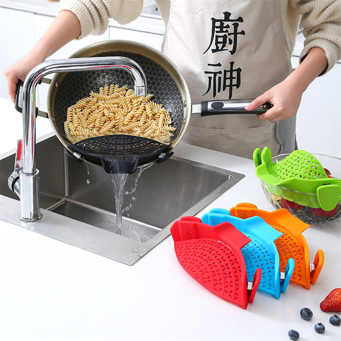 Silicone Pot Strainer & Spill-Proof Drain Clip